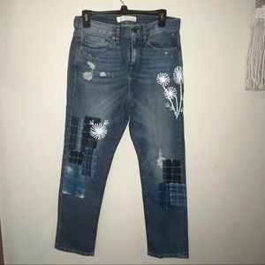 Anthropology jeans with flower stitching